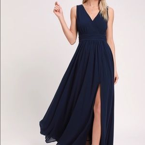 Lulu’s Thoughts Hue Navy Blue Surplice Maxi Dress